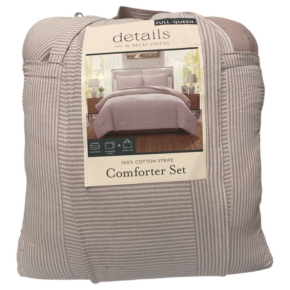 details by Becki Owens 3-Piece Ryan Cotton Comforter Set, Full/Queen - Mauve